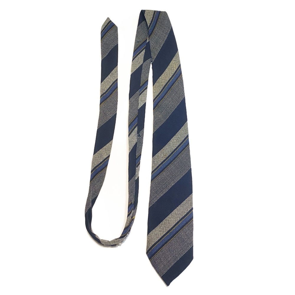 Pierre Balmain Paris 100% Wool Striped Tie Navy Tan Blue
